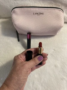 Lancome Cosmetic Bag Travel in Pink Monseur Travel Mascara & 196 Cream Lipstick - Picture 1 of 3