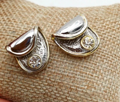 ORECCHINI A BOTTONE VINTAGE '70/80 - RICURVO CON ZIRCONE - Immagine 1 di 4