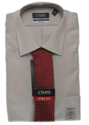 Camisa de vestir Chaps Ultimate beige conjunto de corbata de seda para hombre talla 16 brazo 32/33 nueva Foto 1 de 4