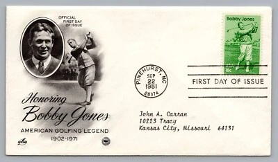 1981 FDC Bobby Jones American Golf Legend 1902-1971 Pinehurst NC -Kansas City M0 - Image 1 of 2