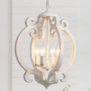 4-Light French Country Chandelier Farmhouse Wood Chandelier with Distressed W... - Picture 1 of 8