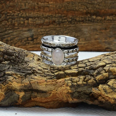 Dazzling Rose Quartz Gemstone 925 Sterling Silver Spinner Handmade Ring All Size - Image 1 of 3