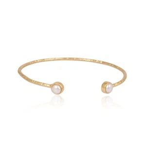 Double Stone Yellow Gold Plated Cuff Bangle Bracelet With Pearl Gift For Sister - Picture 1 of 5