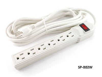 6 Outlet Surge Protector 90J / 15AMP Power Strip w/ 12ft Cable, White, SP-B02W - Image 1 of 4