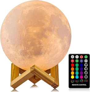3D Moon Lamp LED Night Light – 16 Color Touch/Remote Control with Timer, Gift fo - Picture 1 of 11