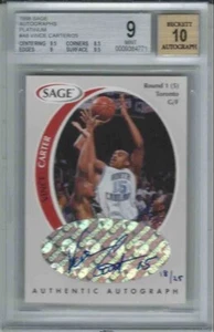 1998 SAGE PLATINUM AUTOGRAPH #18/25 Vince Carter #A8 BGS 9 w/10 AUTO ROOKIE RC - Picture 1 of 2