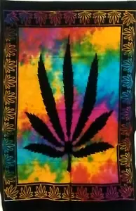 Psychedelic Weed Leaf Cotton Tapestry Home Decorative Poster Wall Hanging 40x30" - Picture 1 of 4