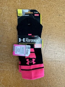 NEW Under Armour Polyester heatgear Youth Performance Socks YLG 1-4 Black/Pink - Picture 1 of 1