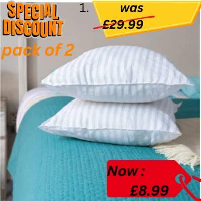NIGHTSLEEP Hotel Quality Egyptian Stripe Pillows Luxury Soft Hollowfibre Filled - 2 Pack