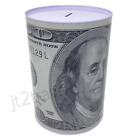 Large Tin Money Piggy Savings Bank 8.5" Franklin Coin Jumbo Jar Box Saver Kids
