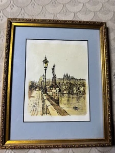 Impresión a color "El Puente de Carlos Praga, República Checa" - Firmado y enmarcado - Imagen 1 de 13