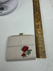 antique Princess Gardner wallet and key holder leather White With Red Rose - Picture 1 of 17