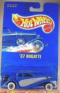 1991 Vintage Hot Wheels Blue Card #28 '37 BUGATTI Blue Gray-Side w/WW BW Spokes - Picture 1 of 5