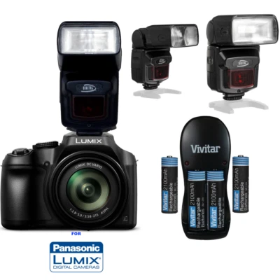 PRO ZOOM SWIVEL BOUNCE FLASH +CHARGER + BATTERIES FOR Panasonic Lumix DMC-FZ2500 - Image 1 of 4