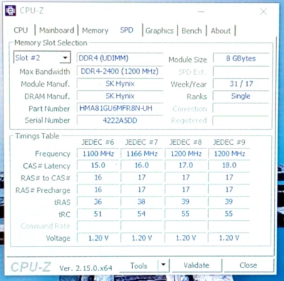 HMA81GU6MFR8N-UH Hynix 8GB PC4-19200 DDR4-2400MHz non-ECC  288-Pin DIMM 1.2V RAM - Image 1 of 2