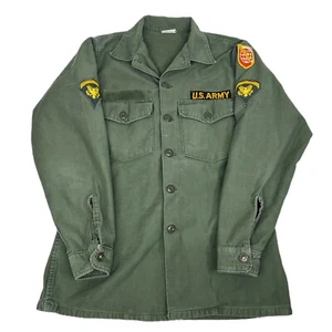 Vintage 60s 70s Vietnam War Era US Army Military Shirt Green OG 107 With Patches - Picture 1 of 9
