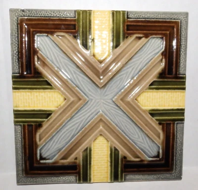 Art Deco Era Geometric Majolica 6" Tile Unique - Image 1 of 4