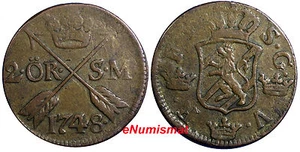 Svezia Federico I 1748 2 Ore, S.M.Avesta Nuovo di zecca Low Mintage-461.000 KM# 437 (08) - Foto 1 di 3