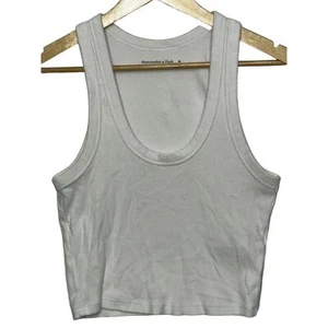 Canotta Abercrombie & Fitch A&F Essentials bianca a costine senza maniche crop taglia M - Foto 1 di 7