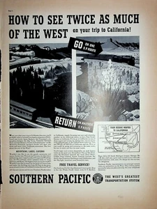 Original Southern Pacific Railroad AD: Four Scenic Routes To California - Picture 1 of 2