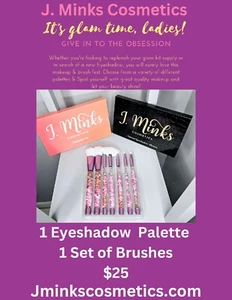 J. Minks Cosmetics Eyeshadow Palette + Makeup Brush Set Bundles Makeup Set - Picture 1 of 4