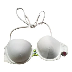 Victoria's Secret Bikini Oberteil weiß Neckholder neongrau Träger Strass 34B Schwimmen - Bild 1 von 11