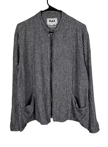 FLAX Linen Thicker Tweed Long sleeve Pockets Black White Jacket Blazer M - Picture 1 of 7