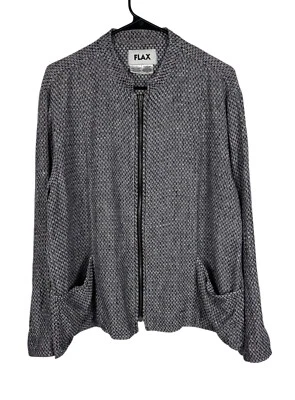 FLAX Linen Thicker Tweed Long sleeve Pockets Black White Jacket Blazer M - Image 1 of 4
