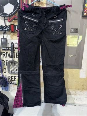 Tripp NYC Negro Rosa Gótico Punk Recto Pierna Ancha Pantalones Cadena Cremalleras 7 Usado Foto 1 de 4