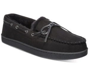 Club Room Men's Faux-Suede Moccasin Slippers with Faux-Fur Lining Black M 8-9 - Foto 1 di 3