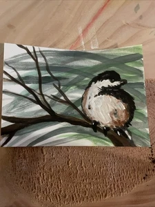 ACEO Artist Card Hand Painted Original Acrylic/Paper 2.5 in x 3.5 Chickadee - Picture 1 of 1