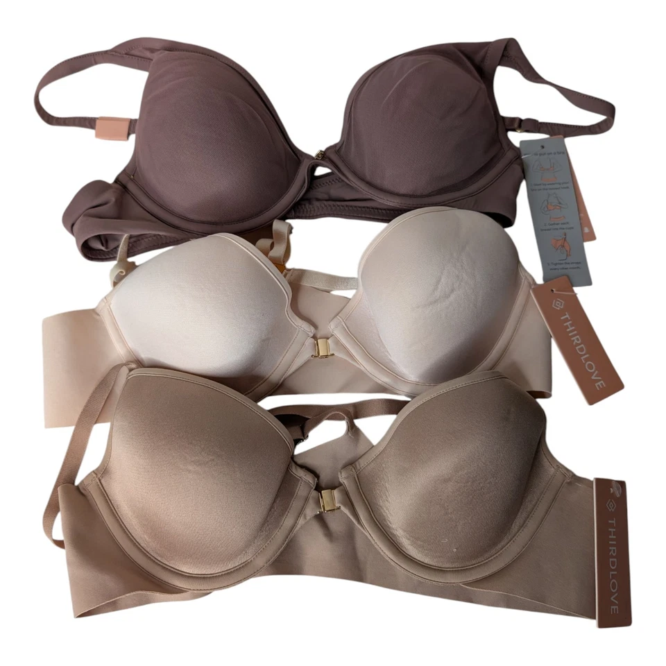 3X Thirdlove Brown Tan Dark Brown 24/7 Racerback Bras 34A 1/2 Set Of Three NWT - Image 1 of 4