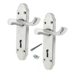 DOOR HANDLE CHROME MODERN LOCK HANDLE VICTORIAN SCROLL LEVER LOCK - Picture 1 of 3