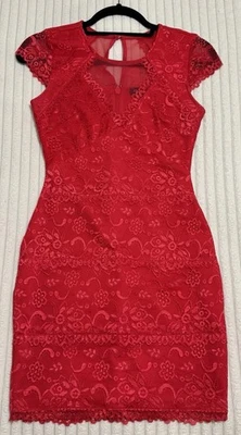 Vestido de cóctel Bebe RED ceñido al cuerpo de malla de encaje talla XS Navidad vacaciones pequeño corto Foto 1 de 4