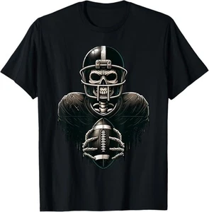 Halloween Skeleton Football Player Spooky Sports Graphic T-Shirt - Picture 1 of 11