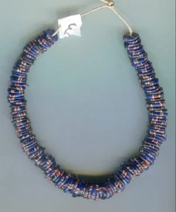 African Trade beads Vintage Antique Venetian glass old flat disk Aja beads blue - Picture 1 of 2