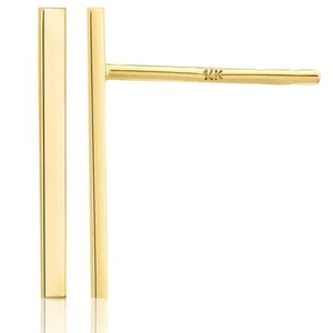 14k Yellow Gold Bar Line Polished Minimalist Statement Stud Earrings (30mm) - Picture 1 of 10