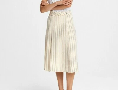 NUEVO trapo y hueso Mujeres Felix Seda Midi Falda Marfil Multi Cintura Alta Corbata Rayas Foto 1 de 4