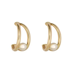 Double Row Arc Stud Earrings 9ct Mixed Gold 375 Hallmarked British Made - Picture 1 of 3