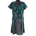 Embroidered Paisley Print Dark Green Dress, Indian Sari Inspired Small