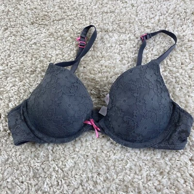 xhilaration Mujer Talla 34B Sujetador de Encaje Gris Sólido Con Aros Acolchado Push Up Foto 1 de 4