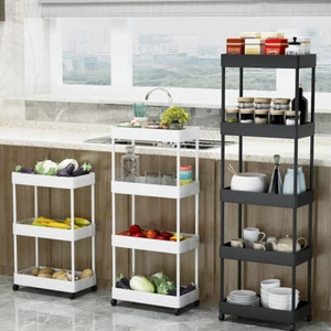 Slide Out Slim Organizer Trolley Shelf Bathroom Kitchen Storage Rack 3/4/5 Tier - Picture 1 of 22