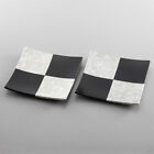 Kanazawa Hakuichi Silver&Black Ichimatsu Square Small Plate Pair Hand Made Japan
