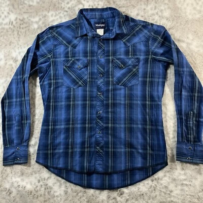 Vtg Wrangler Western Dark Pearl Snap Shirt Pleated Mens Large Southwestern Shirt - Image 1 of 4