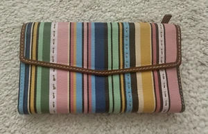 Vintage FOSSIL Multi-Coloured Rainbow  Leather  Tri-Fold Wallet Multiple Pockets - Picture 1 of 7