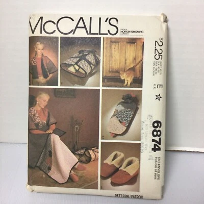 MCCALLS sewing pattern-slippers, shawl, throw  #6874 - Image 1 of 4