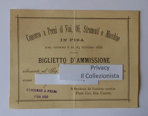 47) Biglietto d'Ammissione concorso a Premi di Vini, Oli, Strumenti in Pisa 1886 - Bild 1 von 1