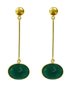 Nuevo Precioso Top Enchapado en Oro 18K con Pendientes Colgantes de Ónix Verde Facetado Regalo - Imagen 1 de 4