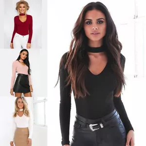 Gargantilla Body Mujer Manga Larga Cuello Top Alto Elástico Leotardo Básico Damas - Imagen 1 de 15