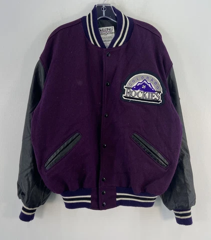 VTG USA DeLong Purple Wool Blend MLB Colorado Rockies Varsity Jacket Mens Size L Cover
